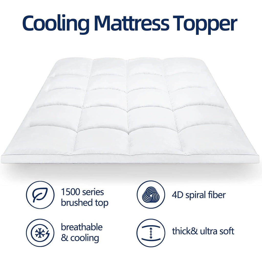Mattress Topper Queen For Back Pain, Extra Thick Mattress Pad Cover, Plush Pillow Top, Deep Elastic Pocket, White