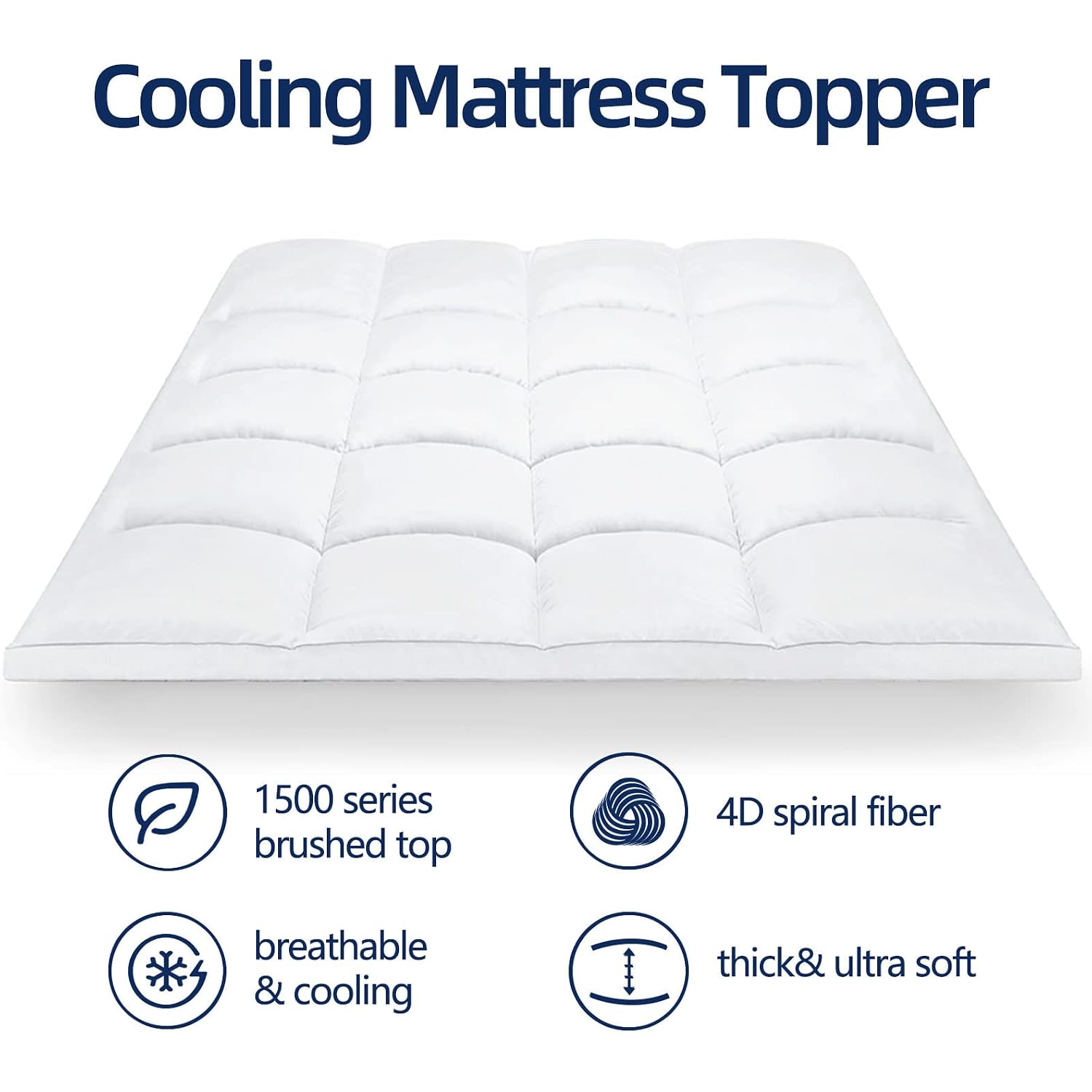 Mattress Topper Queen For Back Pain, Extra Thick Mattress Pad Cover, Plush Pillow Top, Deep Elastic Pocket, White