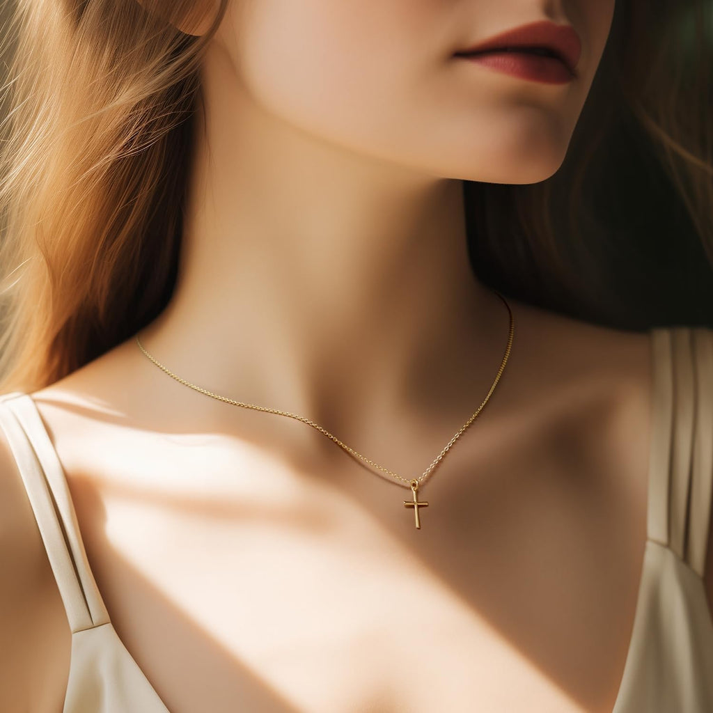 AMELINE 14K Gold Cross Necklaces for Women Gold Cross Chain Minimalist Pendant Small Necklace for Women Jewelry