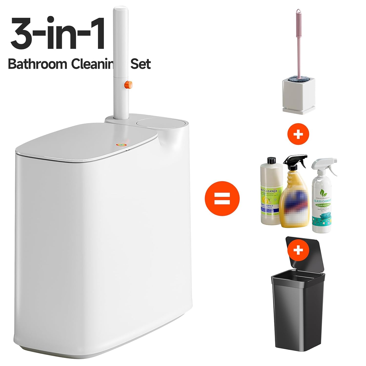 Bathroom Trash Can Set - Narrow White Plastic Small Trash Can, A Toilet Wand, Toilet Brush Holder And 36 Refills, 2 Gallon Trash Can With Pop-Up Lid, Suitable For Bathrooms And Small Toilets.