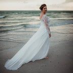 Findlovewedding Wedding Dresses For Bride With Lace Appliques Chiffon A Line Women Dress Long Sleeves Beach Bride Dress