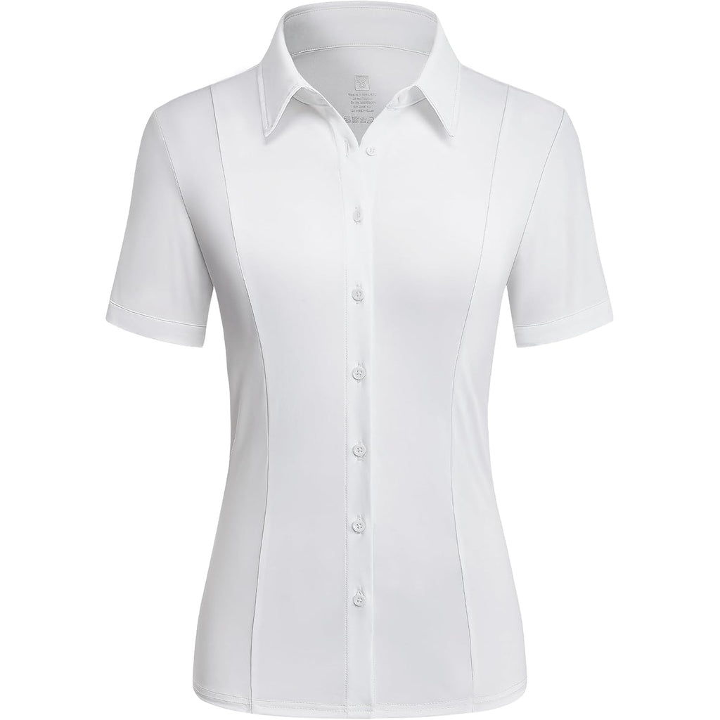 Button Down Shirts for Women Stretch Short Sleeve Dress Shirts for Women Collared Wrinkle Free Business Top Work Blouse