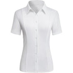 Button Down Shirts for Women Stretch Short Sleeve Dress Shirts for Women Collared Wrinkle Free Business Top Work Blouse