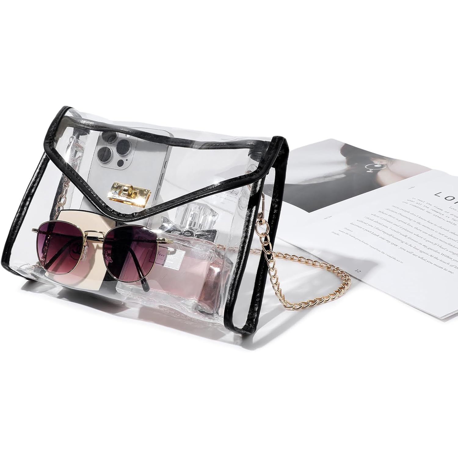 Clear Purse For Women Stadium Approved, Clear Crossbody Bag With Leather Edging For Concert Sports Events
