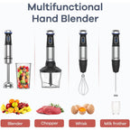 Ganiza Immersion Blender 5 in 1 Hand Blender Max 1000W Heavy Duty Motor, 16 Speed Mode Handheld Blender Stainless Steel Blade With 800ml Mixing Beaker, 600ml Chopper, Whisk and Milk Frother