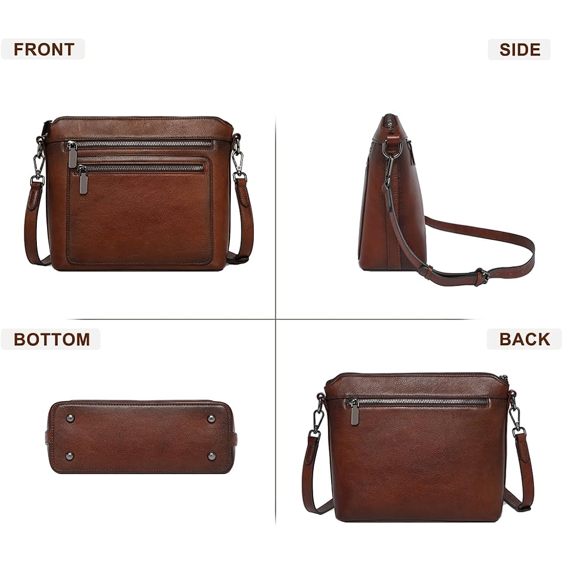 COOLCY Genuine Leather Crossbody Bags for Women Purses and Handbags for Ladies with Multiple Pockets Shoulder Satchel Bag