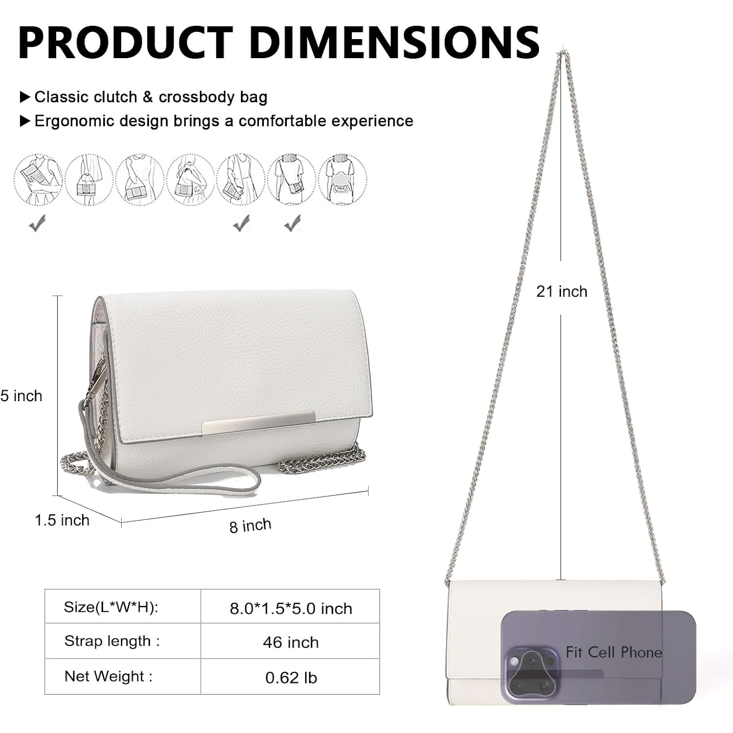 AFKOMST Versatile Clutch Purse for Women Wristlet Evening Bag and Small Summer Purse Crossbody for Formal Events or Daily Use | Vegan Leather, Fit Phone17 Pro Max, Passport