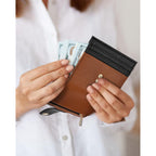 BOSTANTEN Slim Wallet for Women Small RFID Blocking Credit Card Holder Leather Bifold Wallets with Zipper Coin Pocket Black＆Brown