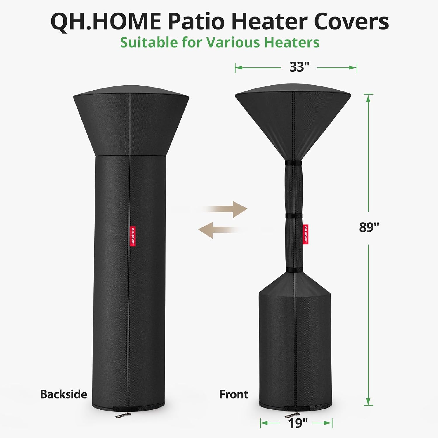 Patio Heater Covers, [2026 Upgraded Tear-Resistant Fabric] Waterproof With Robust Zipper,Dustproof/Wind/Sunlight/Snow-Resistant, (89"H X 33"D X 19"B ,Black)