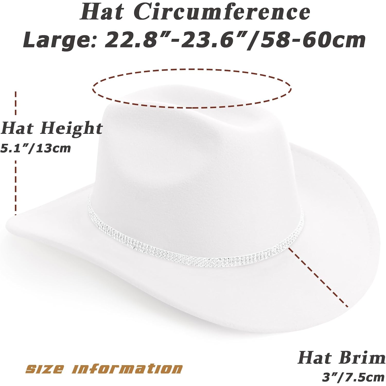 Dreshow Glitter Cowboy Hat Classic Western Rhinestone Cowgirl Hat Outdoor Wide Brim Retro Felt Fedora Hats Rolled Up Caps