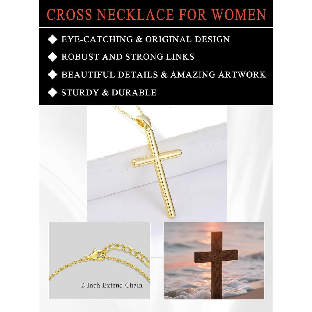 18K Gold Cross Pendant for Women Gold Cross Necklace 18K Gold Jewelry Religious Gift