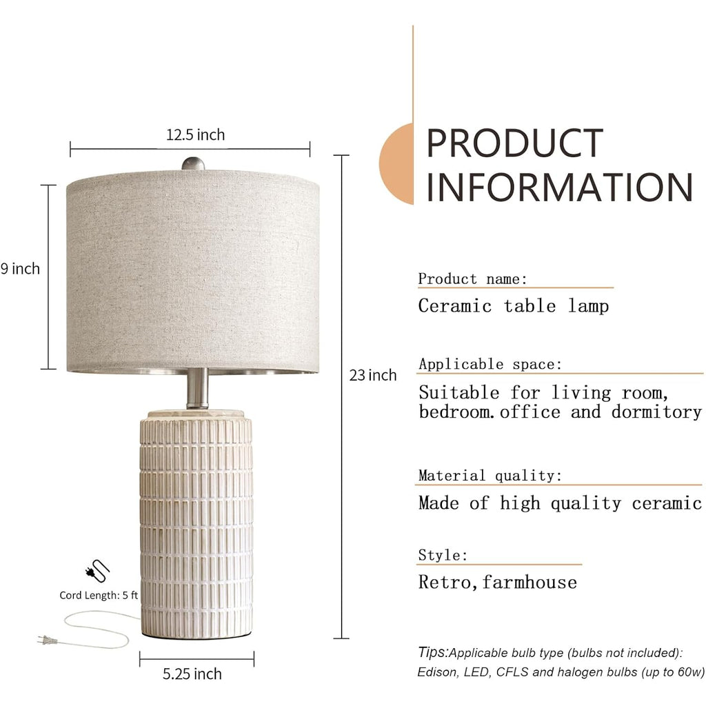 Pokat 23" Modern Ceramic Table Lamp Set Of 2 For Living Room White Desk Lamps For Bedroom Farmhouse Bedside Nightstand Lamp House Warming Gifts New Home Decor End Table Lamps Gifts For Women Mom Beige