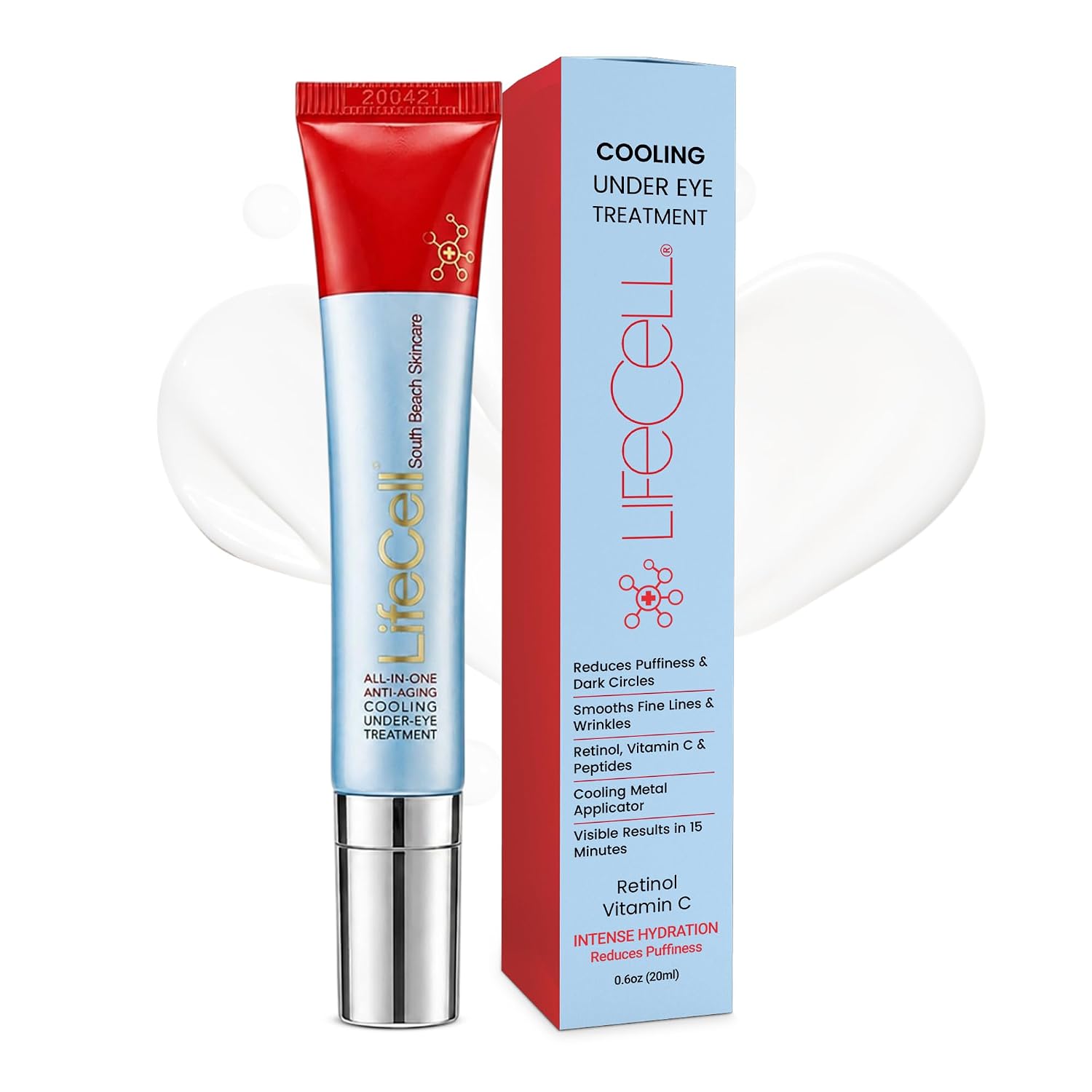 Lifecell All-In-One Eye Treatment – Anti-Aging Under Eye Cream For Puffiness, Dark Circles & Wrinkles – With Retinol, Vitamin C, Peptides & Hyaluronic Acid – Cooling Application