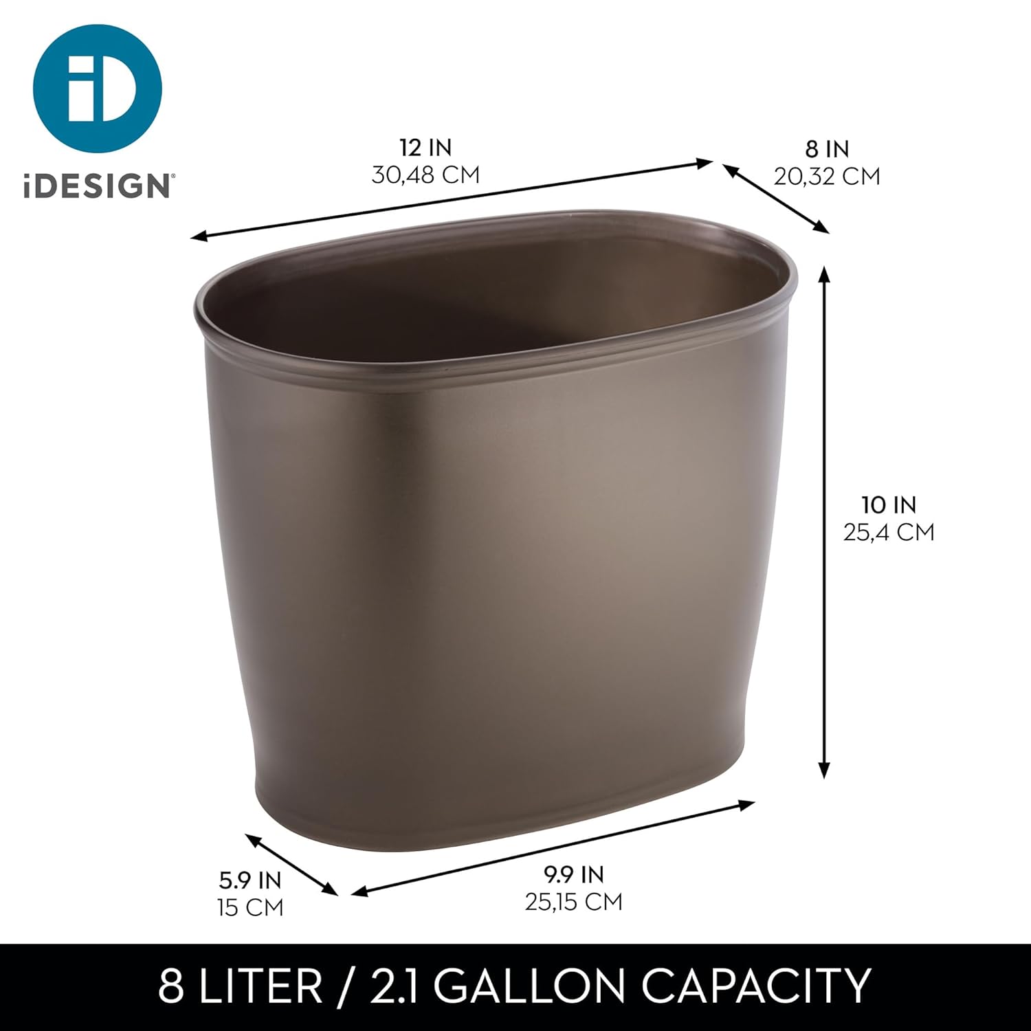 Idesign Slim Plastic Bathroom Trash Can, Bronze | Small Garbage Bin, For Bedroom, Office, Desk, Dorm