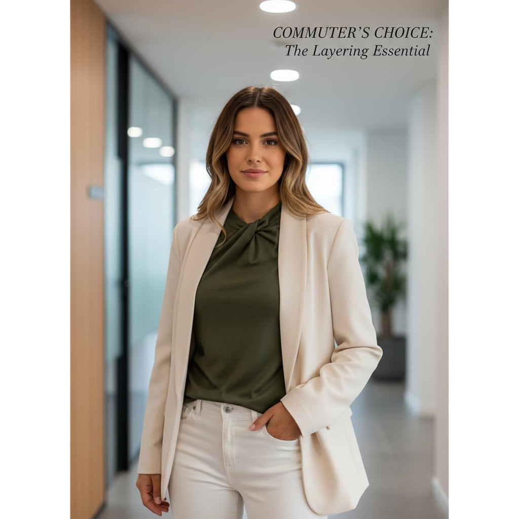 Dokotoo Womens Tops Business Casual Outfits Long Sleeve Shirts Mock Neck Twist Knot Slim Fit Soft Stretch Tees Blouses