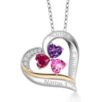 Gem Stone King Customized Personalized Engraved 3-Stone Heart Pendant Necklace For Women | 925 Sterling Silver and 10k Yellow Gold | Gemstone Birthstone and White Lab Grown Diamond | 5MM Heart Shape |