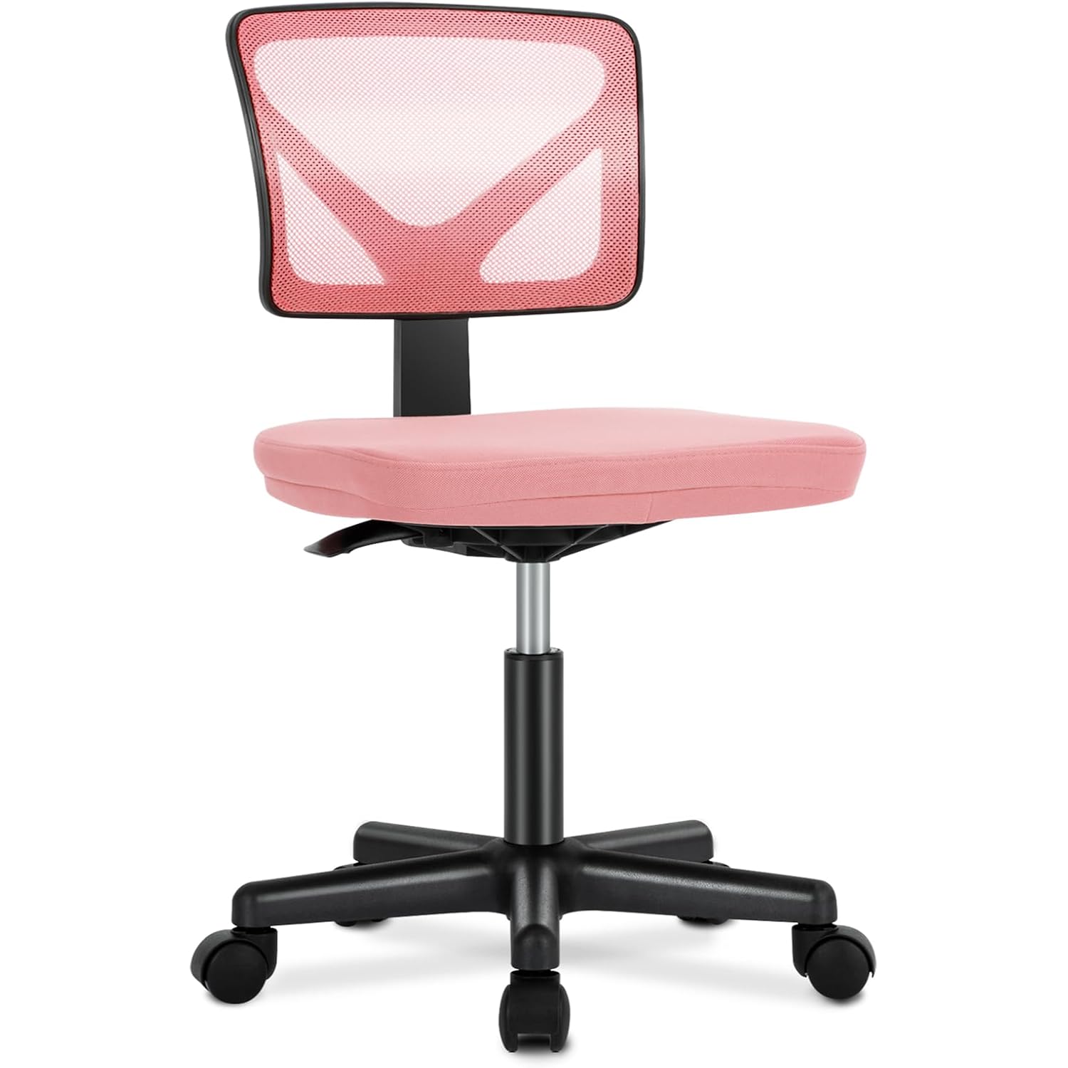 Sweetcrispy Small Desk Chair, Ergonomic Low-Back Mesh Rolling Work Swivel Chairs With Wheels, Armless Comfortable Seat Lumbar Support For Home, Bedroom, Study, Student, Adults,Classic Pink