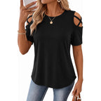 Women's Summer Tops Short Sleeve Cold Shoulder Tops T-Shirts for Women Spring Summer Tops Loose Fit Tunic 2026