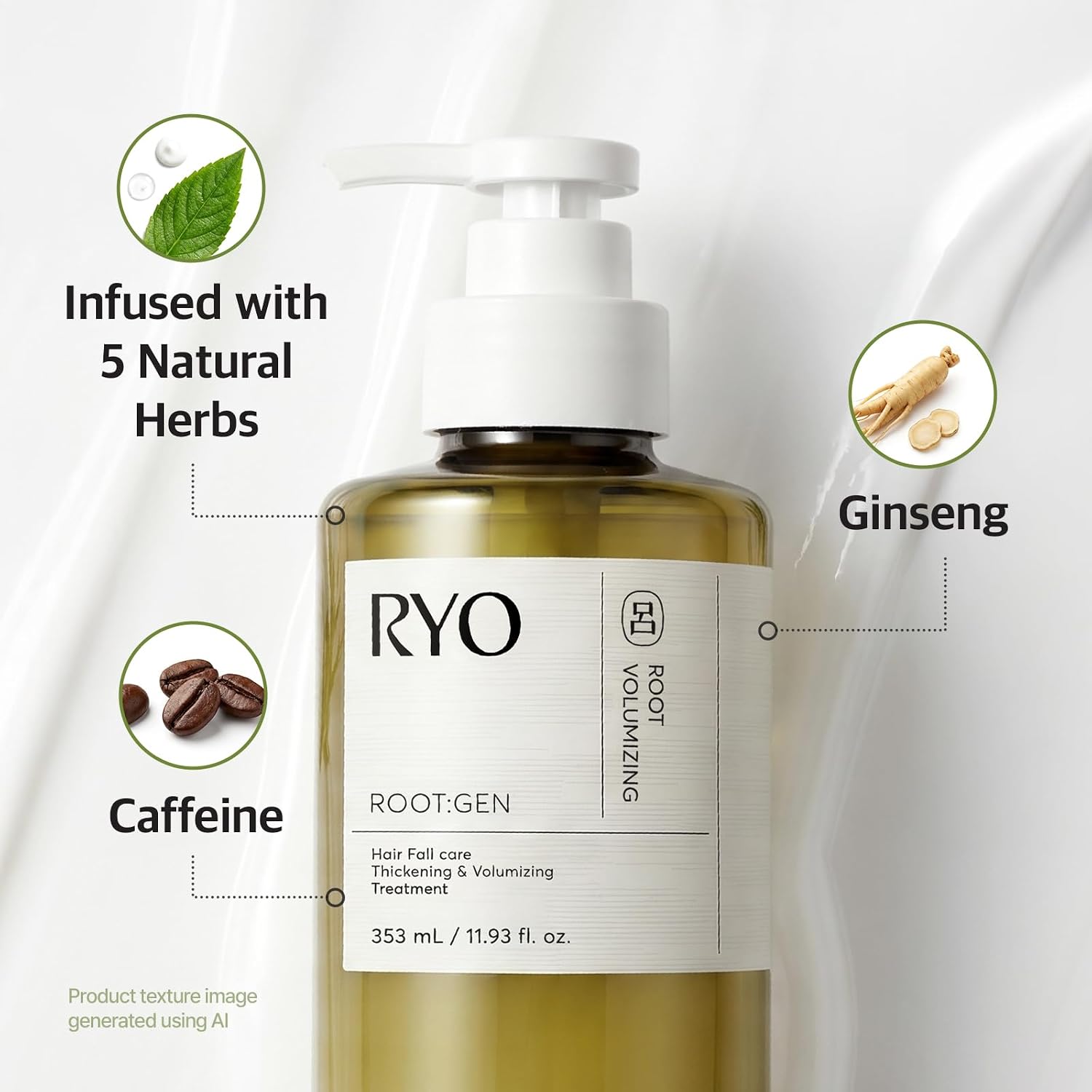 Ryo Root:Gen Korean Conditioner For Hair Loss Due To Breakage | Silicone-Free Formula | Lightweight Treatment With Jojoba Wax | For Hair Thickening & Volumizing | With Caffeine (11.9 Fl. Oz)