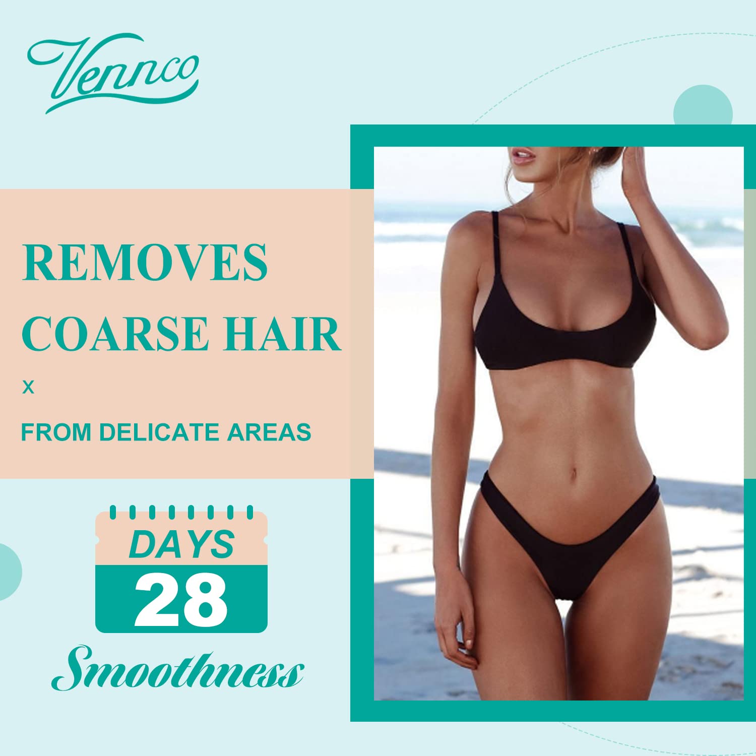 VENNCO Hard Wax Beads, 1lb Wax Beans For Coarse Hair Removal Sensitive Skin With Pure Aloe Vera, For Face Eyebrow Leg Bikini Brazilian Waxing, Perfect For Full Body & All Hair Types At Home