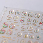 5D Embossed Flower Nail Art Stickers Cute Tulip Irregular Frame Gold Bow Hollow Designs Self Adhesive Nail Decals Bronzing Nail Sticker with Pearl Charms for Women DIY Nails Art Accessories