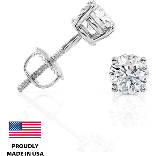 1/3 to 10 Carat D-E Color and VS1-VS2 Clarity Lab Grown Diamond Round Stud Earrings for Women I 14k White Gold Earrings for Her cttw 4-Prong Set Secure Screw Back Made in USA by Beverly Hills Jewelers