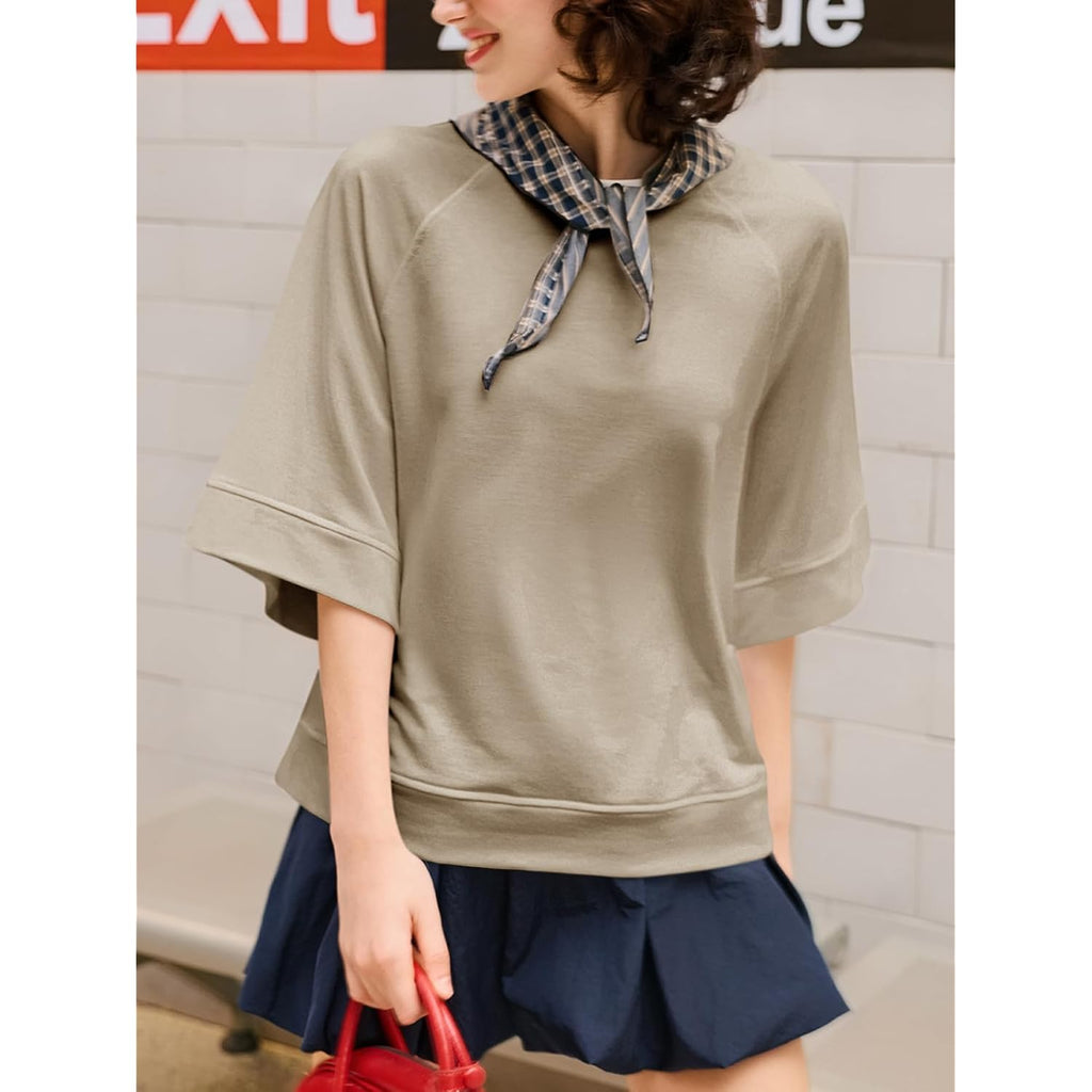 Tankaneo Womens Oversized Half Sleeve T-Shirts Crew Neck Boxy Basic Tees Tops Summer Casual Loose Fit Tunic Shirts