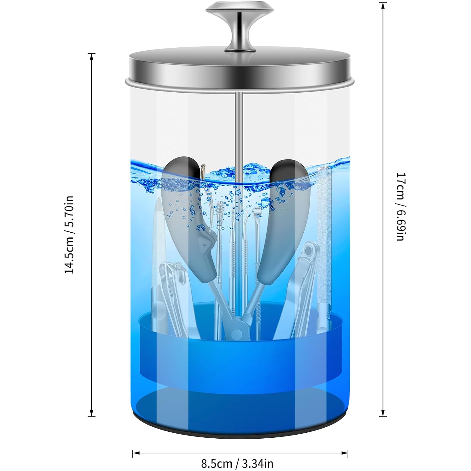 Nail Tool Disinfectant Jar - 21Oz Glass Sterilizer with Removable Strainer Tray - for Manicure & Barber Supplies Storage and Organization Disinfectant Jar