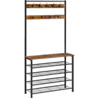 HOOBRO Hall Tree, Coat Rack with Shoe Rack, Hall Tree with Bench, 5 Tier Shoe Storage Organizer with 9 Hooks for Entryway, Closet, Sturdy, Industrial, Rustic Brown and Black BF80MT01G2