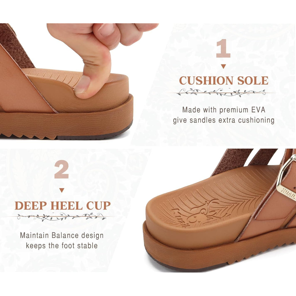 Kuailu Gladiator Sandals For Women With Comfortable Arch Support Summer Beach Walking Fisherman Slides Boho Outfits Flats Slip On Cushion Shoes Indoor Outdoor