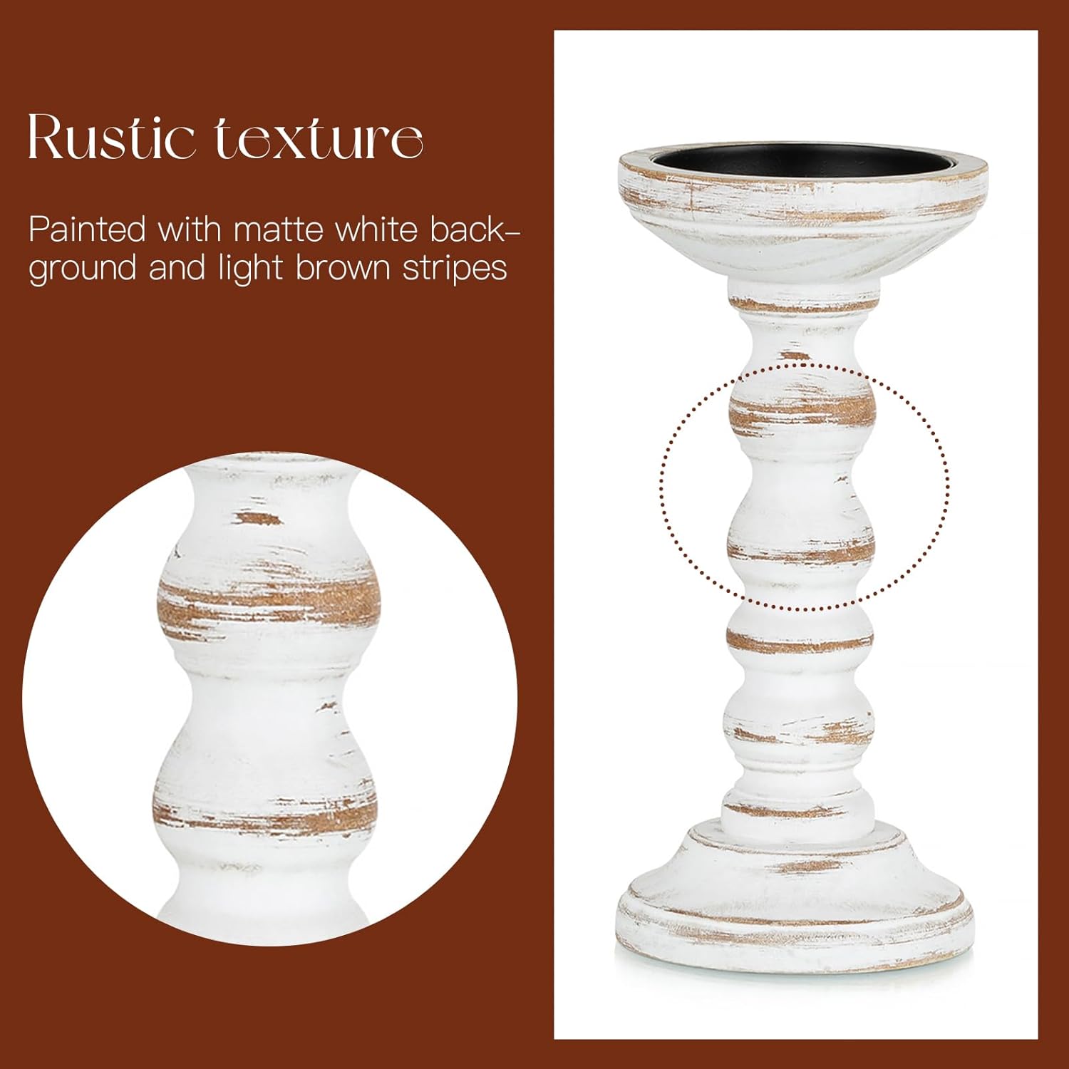 Candeldo Wood Candle Holders for Pillar: Rustic Candles Holder Set of 3 Tall Table Centerpiece Shabby Chic Decor Wooden White Farmhouse Decorations for Fireplace Mantle