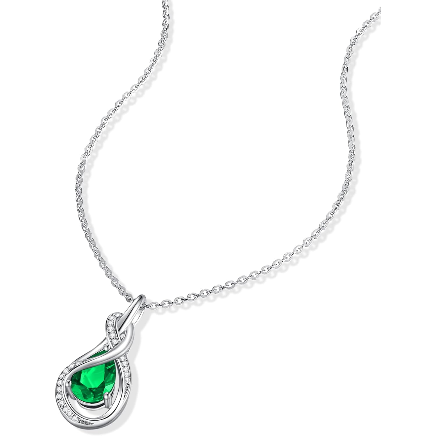 FANCIME TimelessTie Birthstone Necklace for Women White Gold Plated Sterling Silver Ribbon Design Jewelry Knot Pendant Fine Jewelry Gemstone Anniversary Birthday Graduation Mothers Day Gifts for Women Wife Mother Her