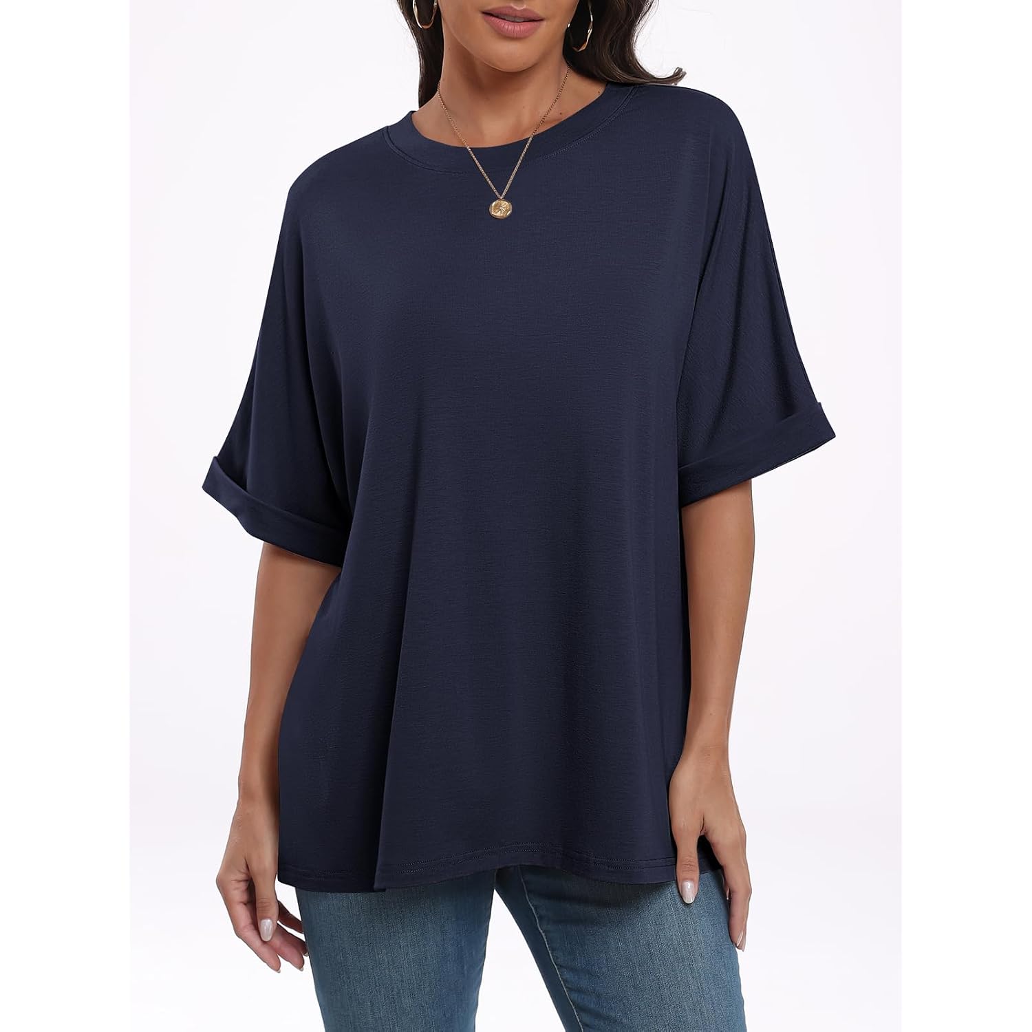 ANRABESS Womens Tops Oversized T Shirts Short Sleeve Crewneck Summer Casual Loose Basic Tee Shirt 2026 Trendy Fashion Clothes