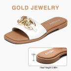 Fitory Women'S Flat Sandals Fashion Slides With Soft Leather Slippers For Summer Size 6-11