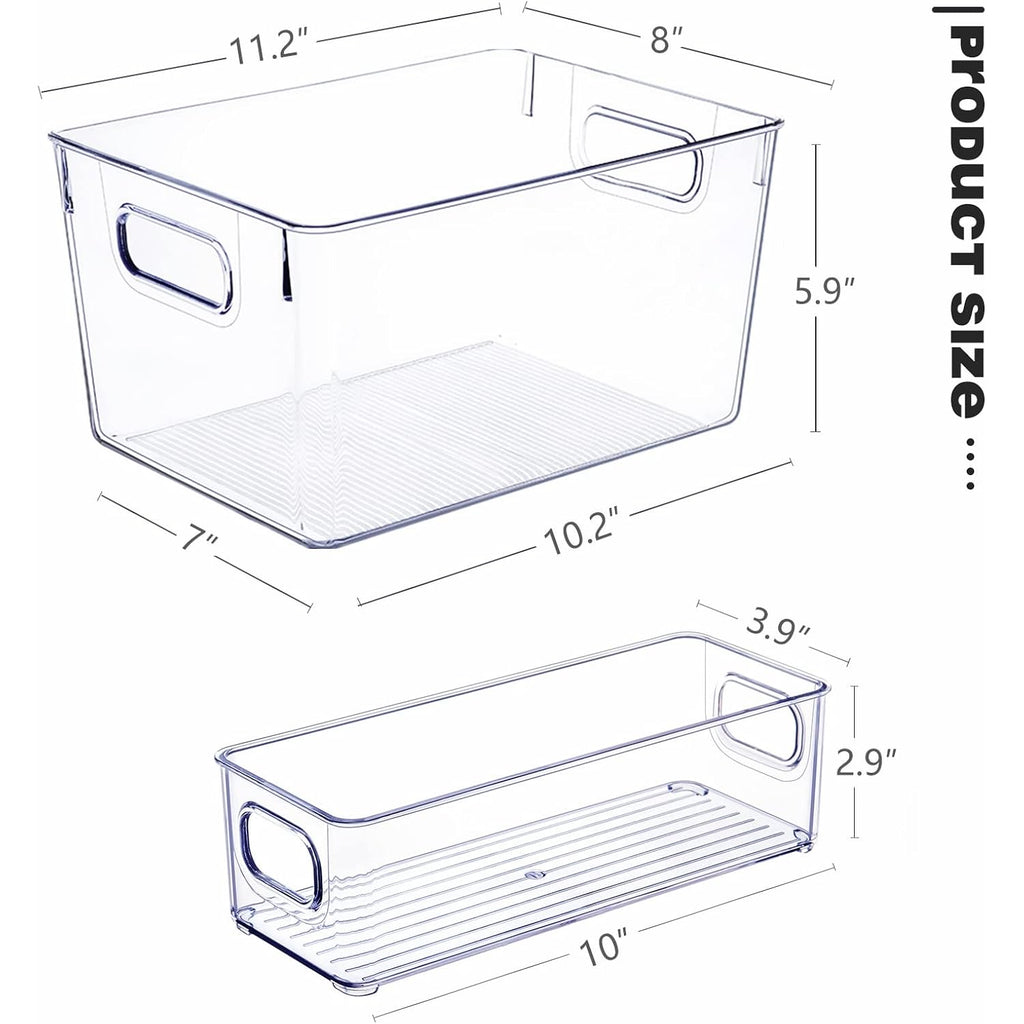 SKTEET Set of 8 Clear Plastic Storage Bins, 4 Large and 4 Small Stackable Storage Containers for Pantry Organization and Kitchen Storage Bins,Home Edit and Cabinet Organizers