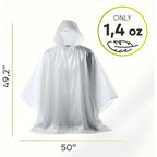 Zeno Disposable Rain Ponchos For Adults - Clear With Hood, Compact Emergency Ponchos For Hiking, Camping, Travel