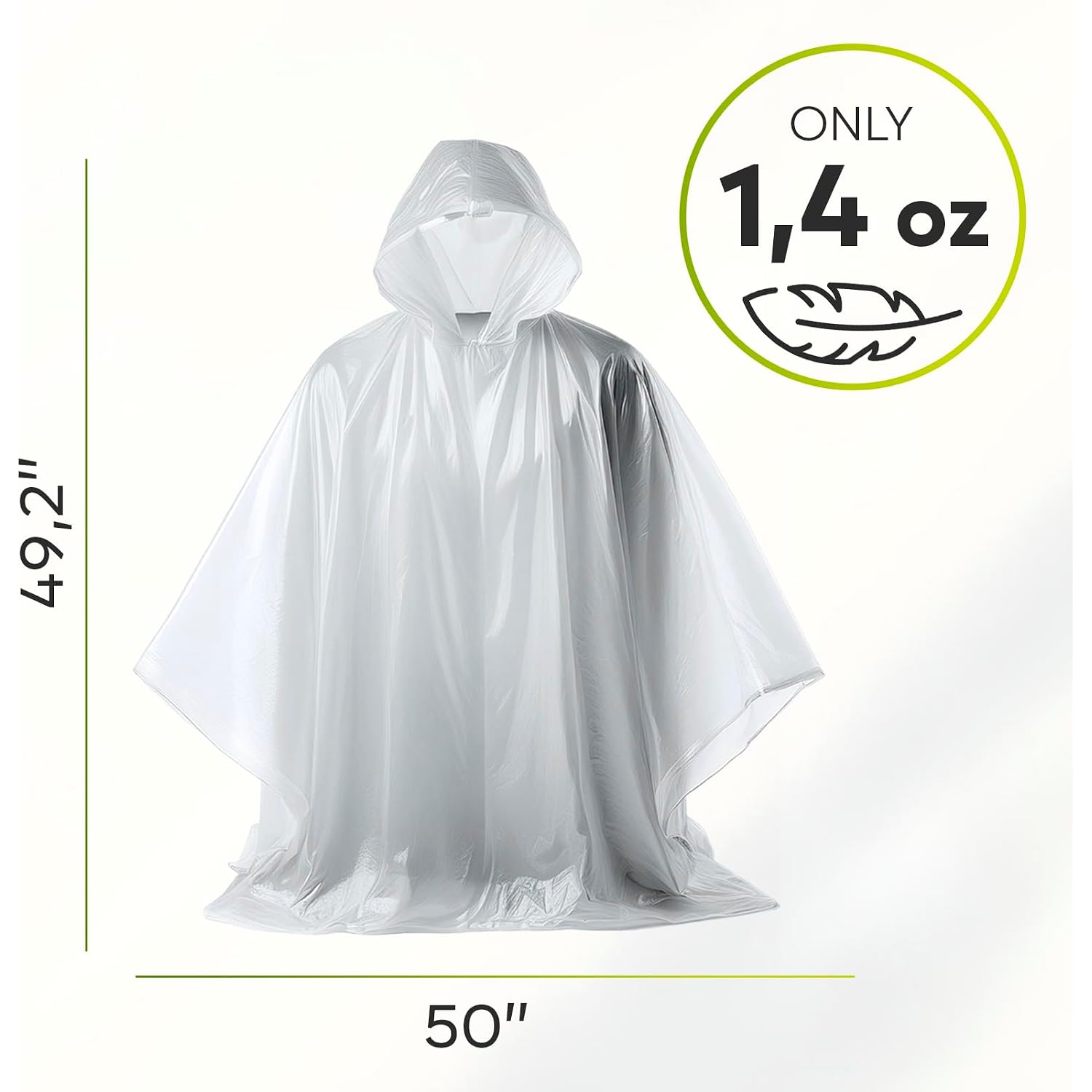 Zeno Disposable Rain Ponchos For Adults - Clear With Hood, Compact Emergency Ponchos For Hiking, Camping, Travel