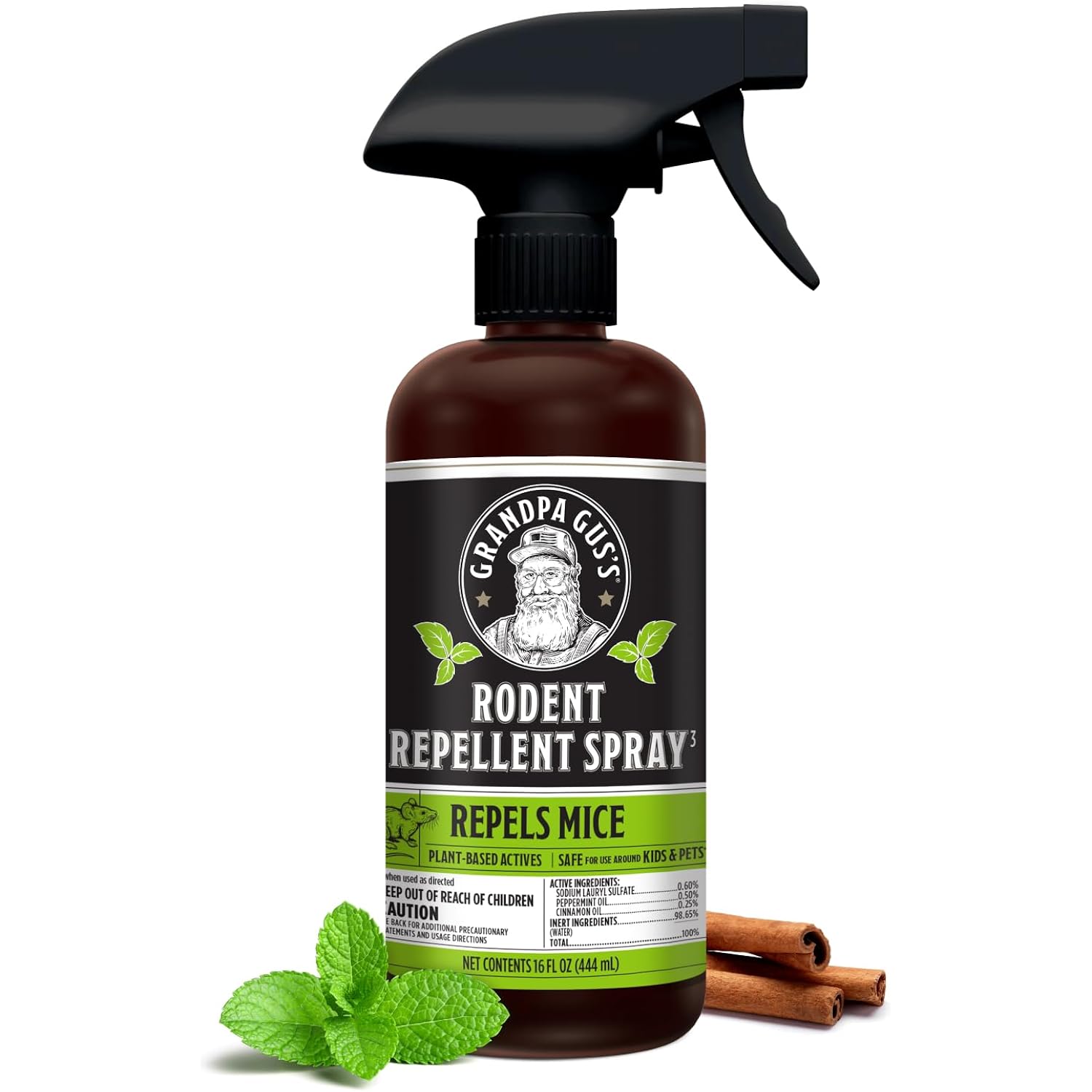 Grandpa Gus'S Rodent Repellent Spray, Natural Peppermint Oil, 16 Fl Oz | Peppermint Oil Spray For Rodents & Mice, Non-Staining Formula, For Cars, Rvs, Garages & Indoor Spaces, Kid & Pet Safe