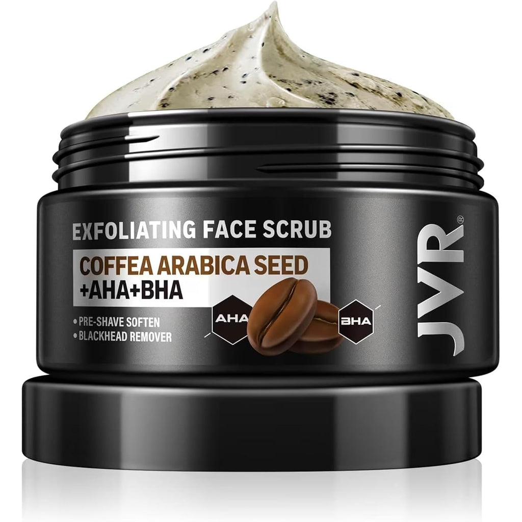 Jvr Face Scrub For Men, Facial Scrub For Deep Exfoliating, Cleansing Blackheads, Ingrown Hair, Pre-Shave Soften, Organic Formulated With Coffee Extract, Aha And Bha Face Exfoliator (4.23 Oz)