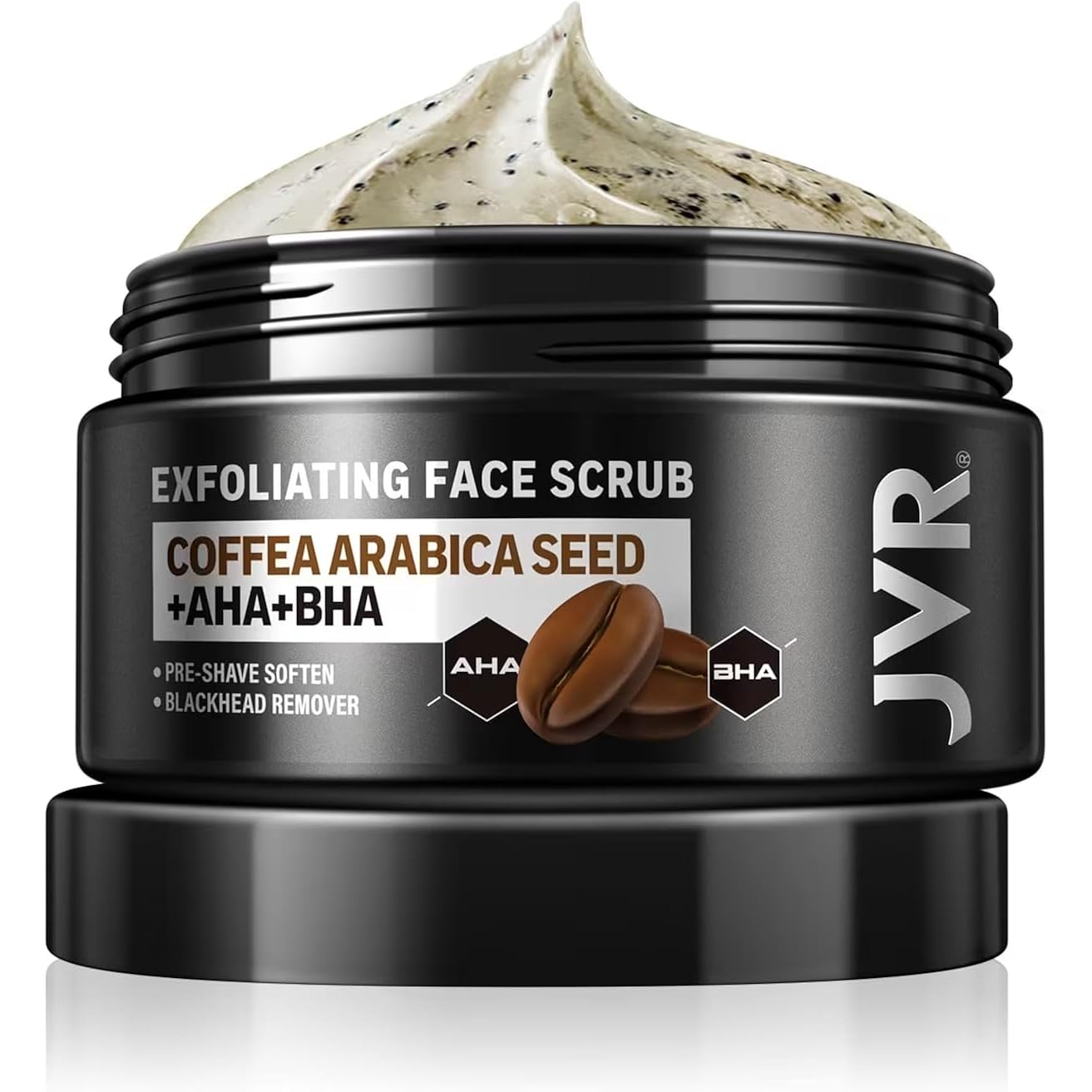 Jvr Face Scrub For Men, Facial Scrub For Deep Exfoliating, Cleansing Blackheads, Ingrown Hair, Pre-Shave Soften, Organic Formulated With Coffee Extract, Aha And Bha Face Exfoliator (4.23 Oz)
