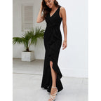 Fqa Formal Evening Dresses For Women Elegant Evening Party Prom Dress Long Sexy V Neck Sleeveless Split Wrap