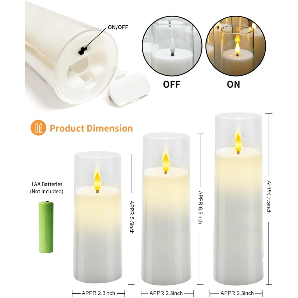 Flickering Flameless Candles Battery Operated With Remote And 2/4/6/8 H Timer Acrylic Led Pillar Candles Pack Of 9 (Appr D2.3"Xh5.5"6.5"7.5")With Realistic 3D Wick Candles For Home Decor(White)