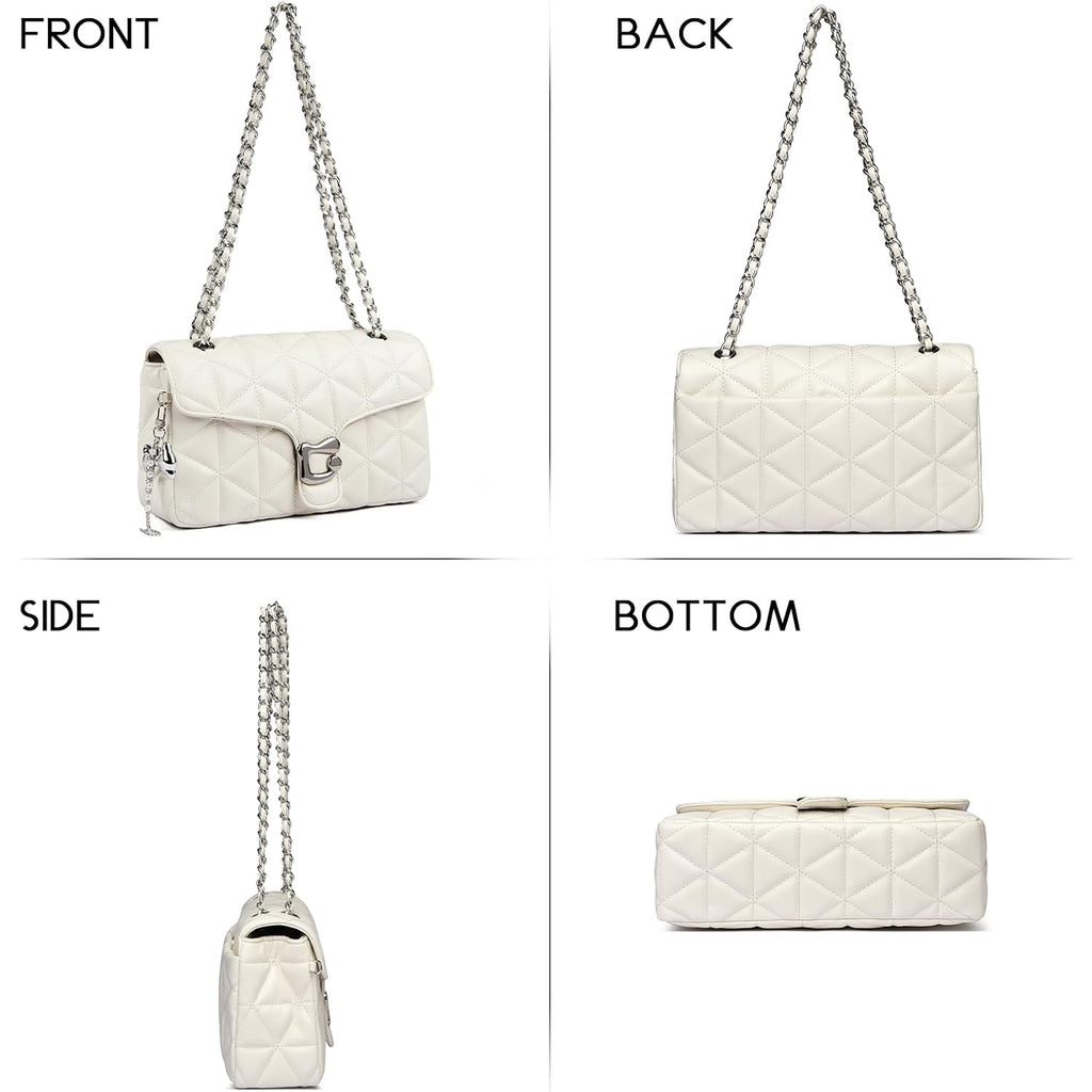 Quilted Crossbody Bags For Women - Small Leather Cross Body Shoulder Handbags Satchel Designer Evening Chain Purses | Cute Pendant Charm