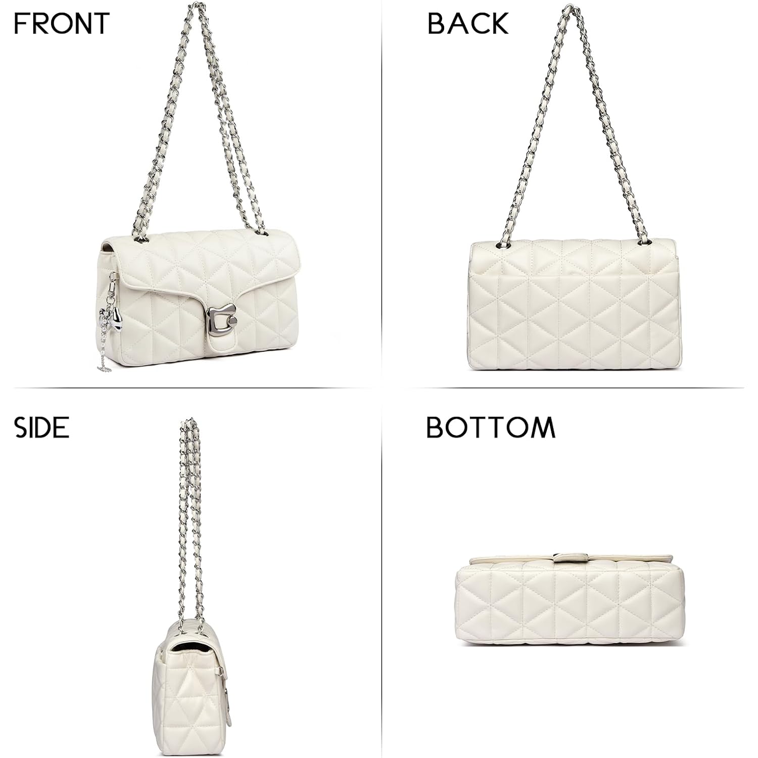 Quilted Crossbody Bags For Women - Small Leather Cross Body Shoulder Handbags Satchel Designer Evening Chain Purses | Cute Pendant Charm