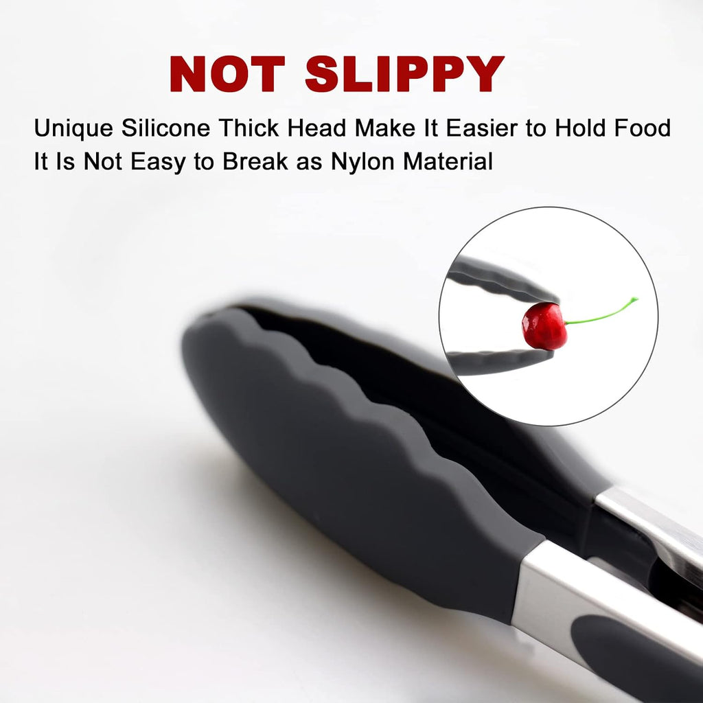 2 Pack Black Kitchen Tongs, Premium Silicone Bpa Free Non-Stick Stainless Steel Bbq Cooking Grilling Locking Food Tongs, 9-Inch & 12-Inch