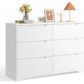 Gizoon 6 Drawer Double Dresser For Bedroom With Anti-Tip Design, Modern Wide Wooden Chest Of Drawers With Cut-Out Handles, Closet Storage Organizer And Tv Stand For Living Room, Hallway, Entryway