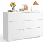 Gizoon 6 Drawer Double Dresser For Bedroom With Anti-Tip Design, Modern Wide Wooden Chest Of Drawers With Cut-Out Handles, Closet Storage Organizer And Tv Stand For Living Room, Hallway, Entryway