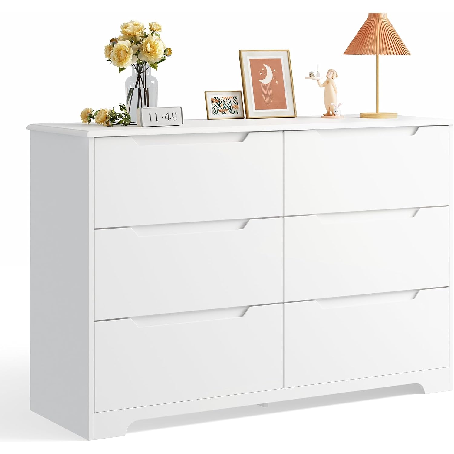 Gizoon 6 Drawer Double Dresser For Bedroom With Anti-Tip Design, Modern Wide Wooden Chest Of Drawers With Cut-Out Handles, Closet Storage Organizer And Tv Stand For Living Room, Hallway, Entryway