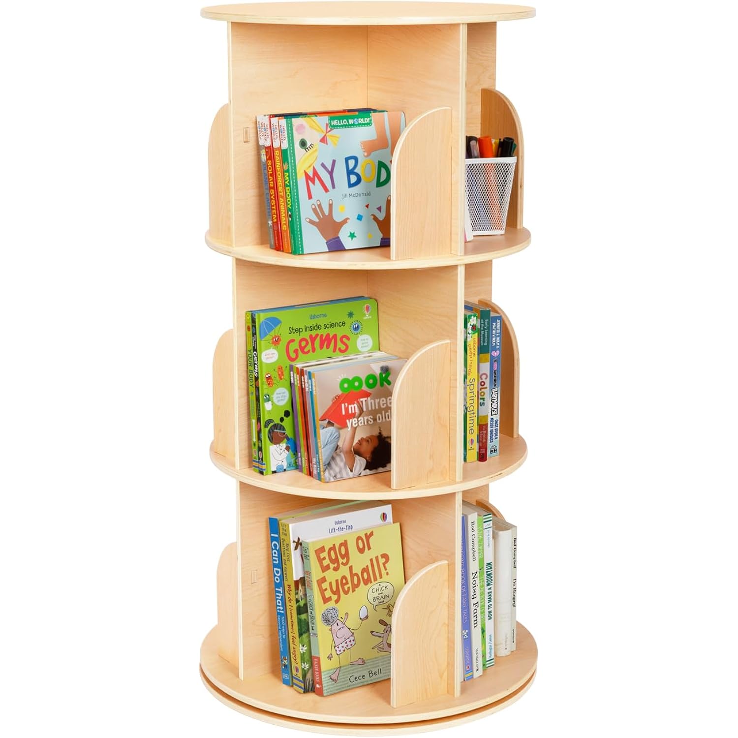 Oook Kids Rotating Bookshelf, Small Corner Bookshelf For Small Space, 360° Display 3 Tier Floor Standing Bookcase Storage Rack, Wooden Narrow Bookcase Organizer For Bedroom, Living Room