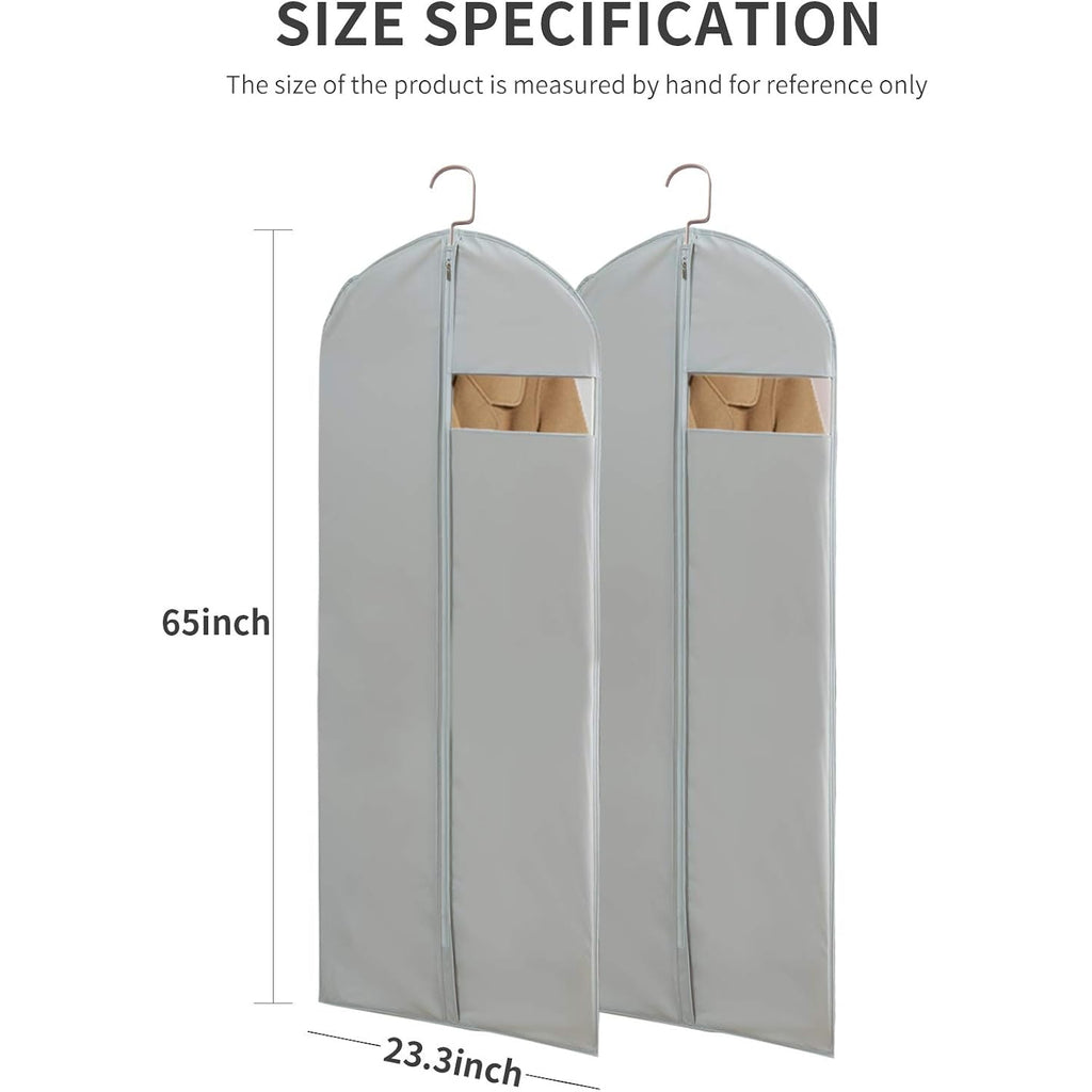 Dress Bags For Gowns Long, 65'' Long Dress Clear Garment Bag(Set Of 2, 23.3'' X 65'')
